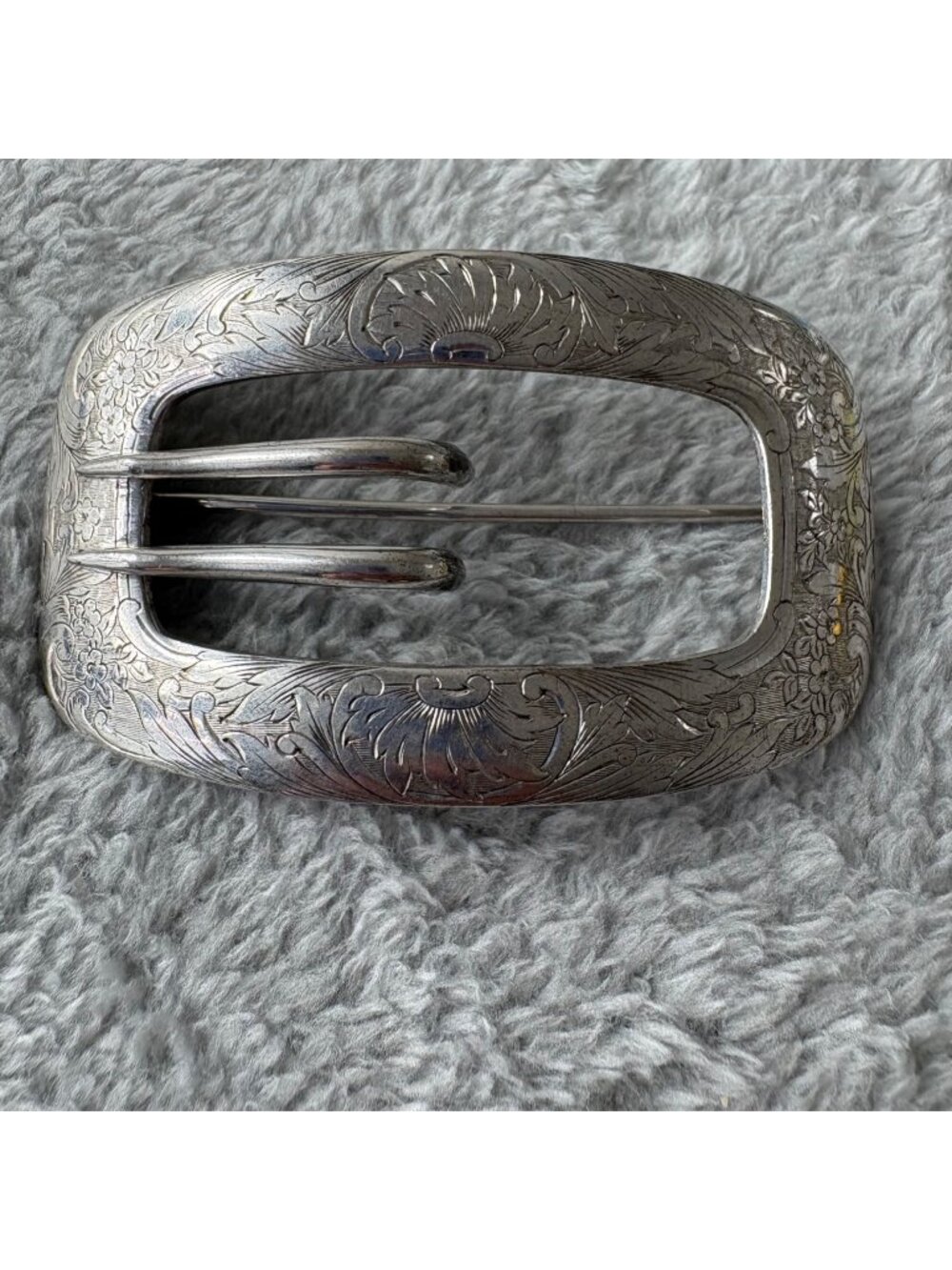 Antique Silver-Tone Engraved Belt Buckle With Floral Design Vintage Western